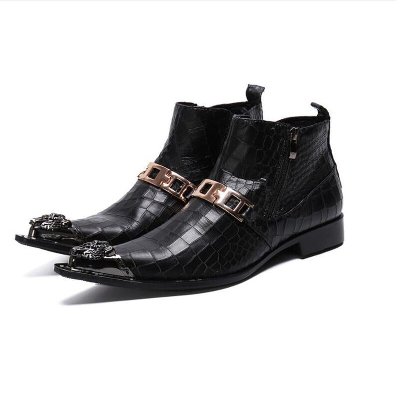 Herrenstiefel Aus Schlangenleder Schicke Western-stiefeletten - Schwarz