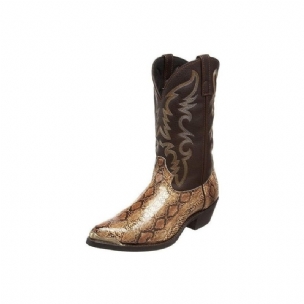 Herrenstiefel Bestickt Exotische Western-cowboystiefel Mit Mittlerer Wade