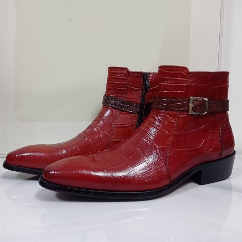 Herrenstiefel Echte Stiefeletten Mit Spitzer Spitze - Rot