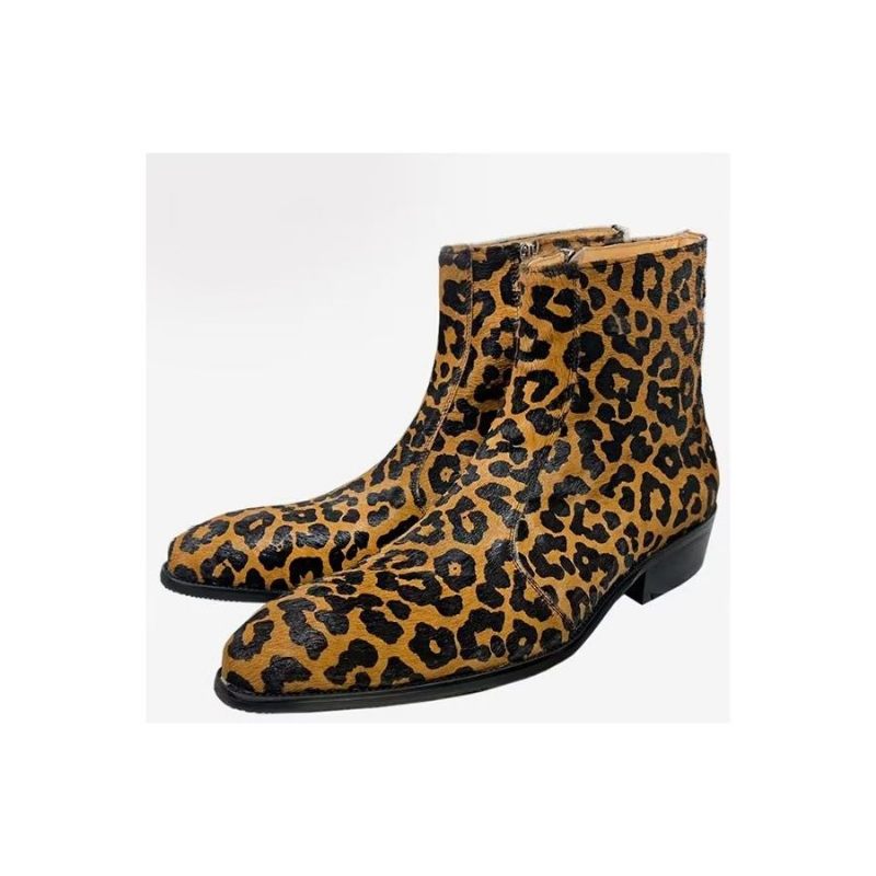 Herrenstiefel Echte Stiefeletten Mit Spitzer Spitze - Leopard