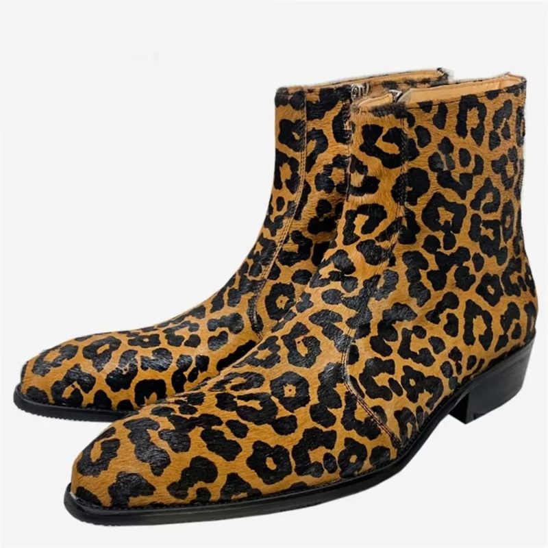 Herrenstiefel Echte Stiefeletten Mit Spitzer Spitze - Leopard