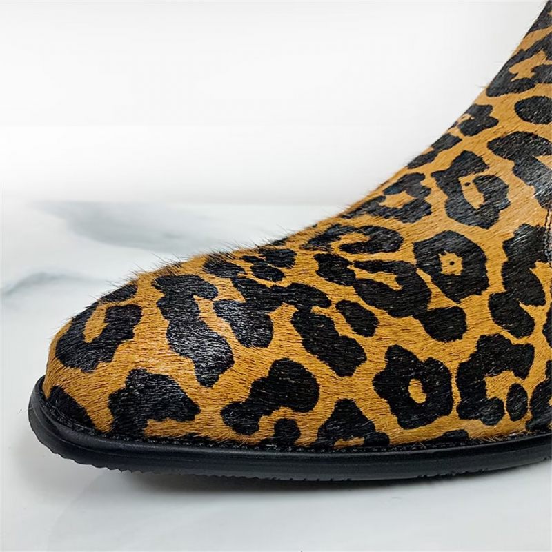 Herrenstiefel Echte Stiefeletten Mit Spitzer Spitze - Leopard