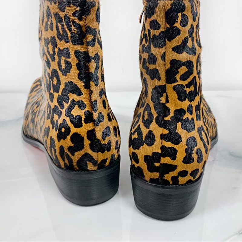 Herrenstiefel Echte Stiefeletten Mit Spitzer Spitze - Leopard