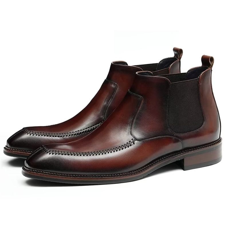 Herrenstiefel Elegante Chelsea-stiefeletten Aus Leder Mit Quadratischer Zehenpartie - Burgund