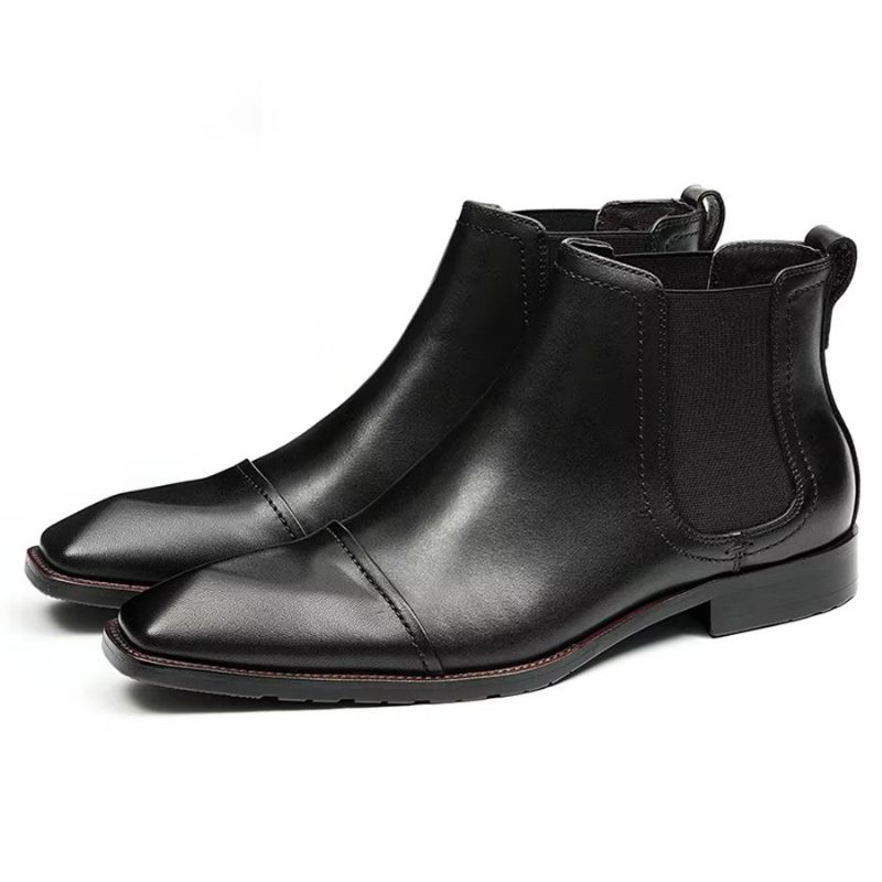 Herrenstiefel Elegante Chelsea-stiefeletten Aus Leder Mit Quadratischer Zehenpartie Und Lackleder - Schwarz