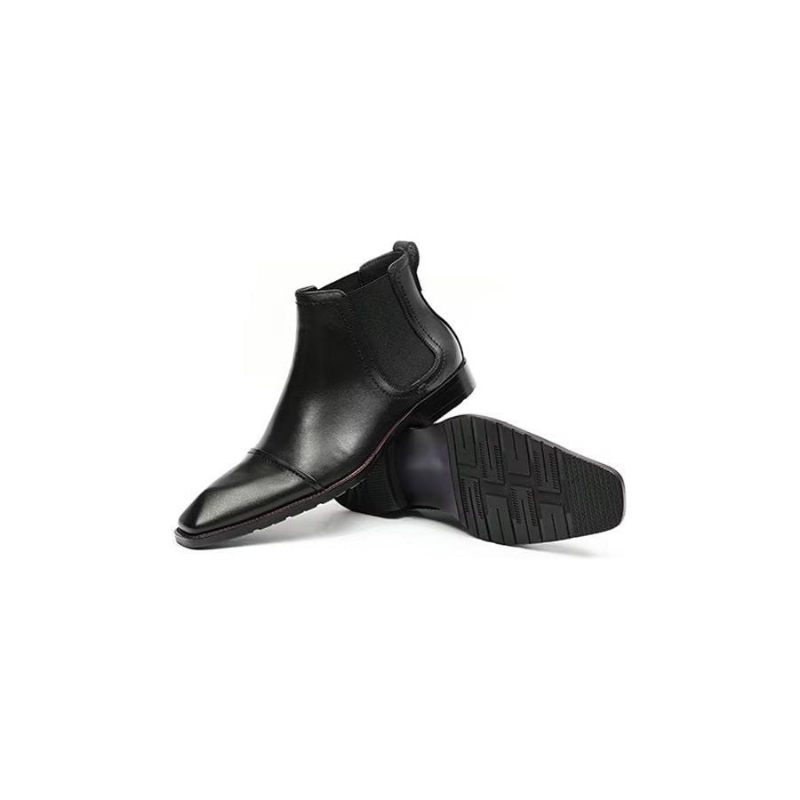 Herrenstiefel Elegante Chelsea-stiefeletten Aus Leder Mit Quadratischer Zehenpartie Und Lackleder - Schwarz