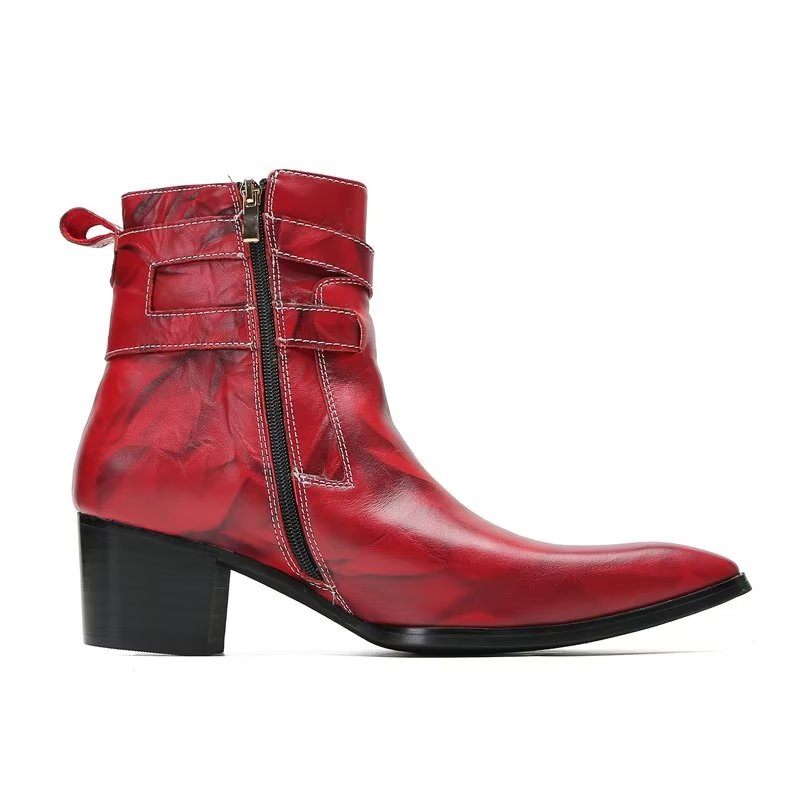 Herrenstiefel Elegante Lederstiefeletten - Rot