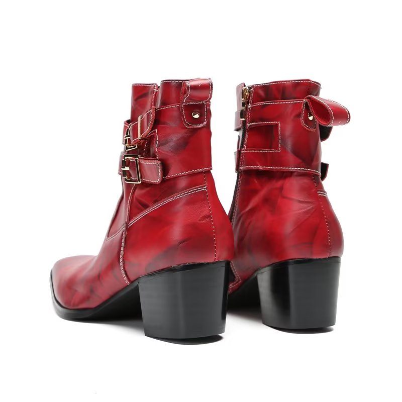 Herrenstiefel Elegante Lederstiefeletten - Rot