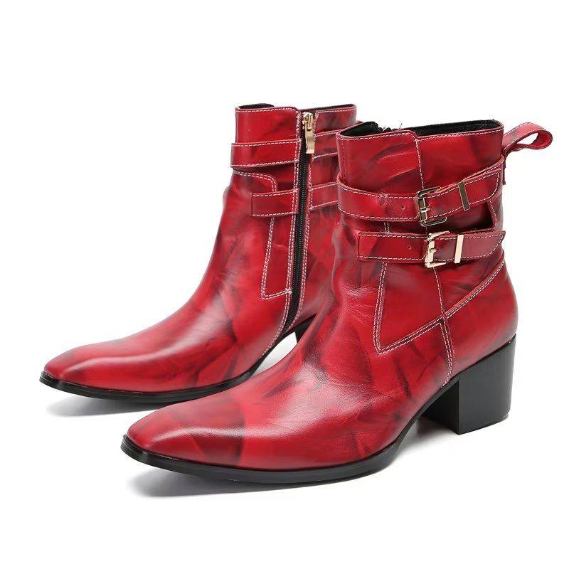 Herrenstiefel Elegante Lederstiefeletten - Rot