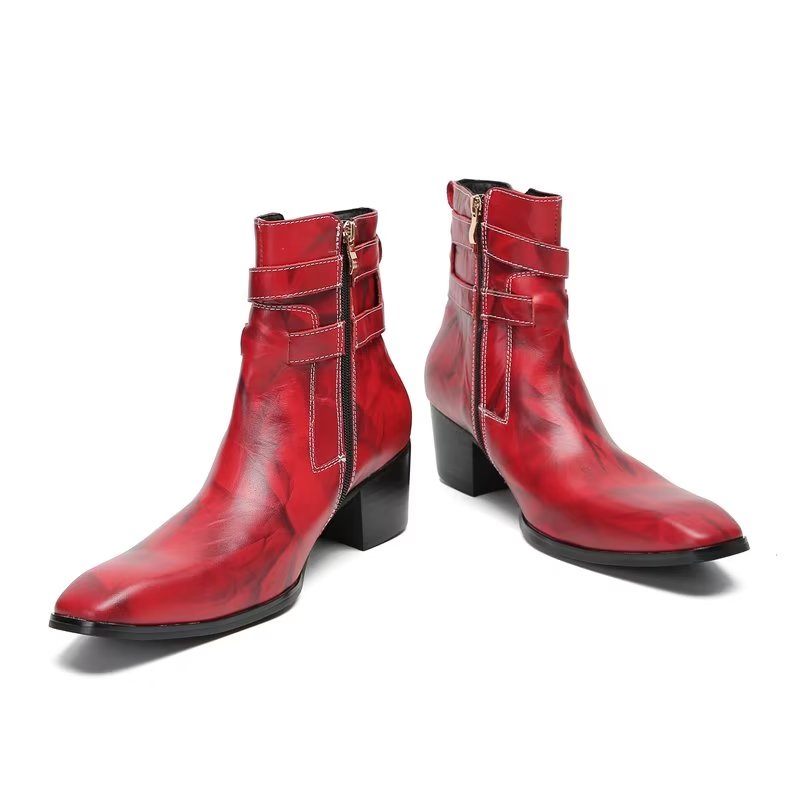 Herrenstiefel Elegante Lederstiefeletten - Rot