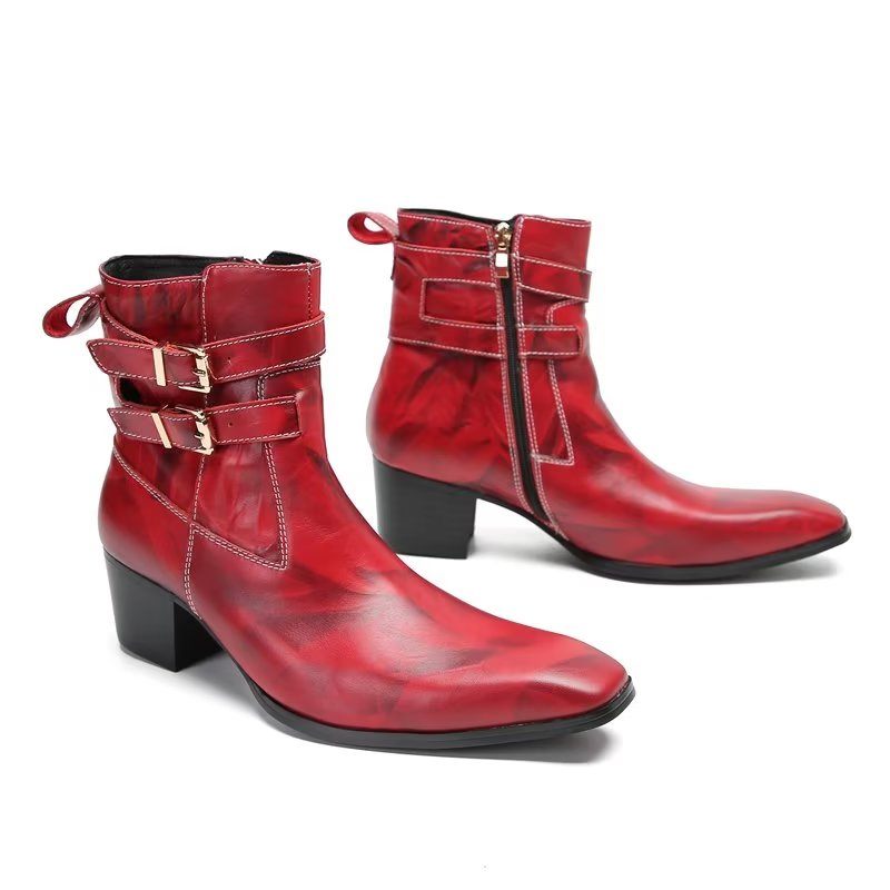 Herrenstiefel Elegante Lederstiefeletten - Rot