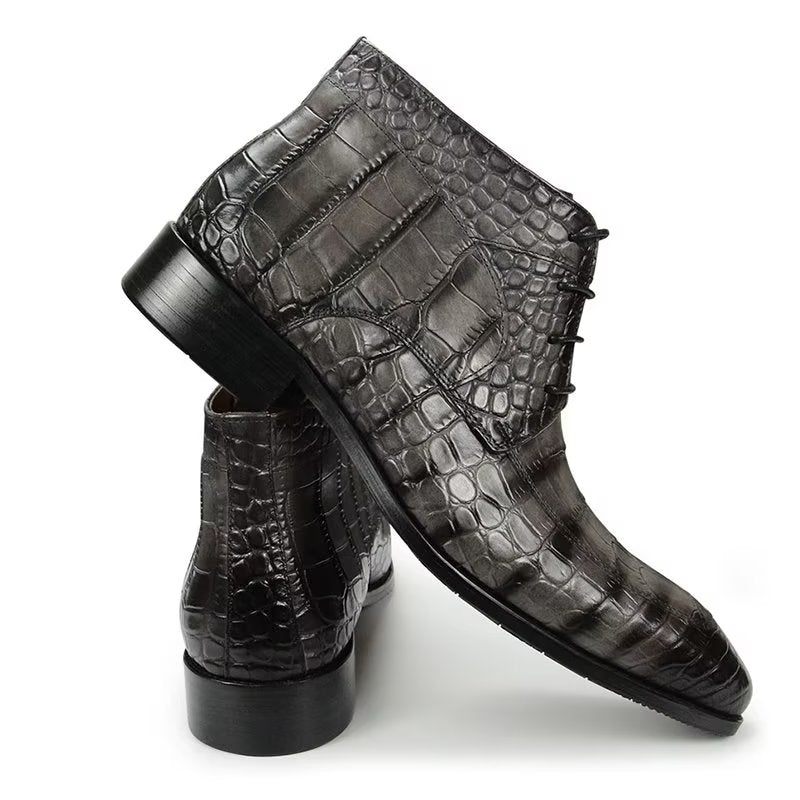 Herrenstiefel Elegante Schnür-luxus-stiefeletten Mit Lederprint - Grau