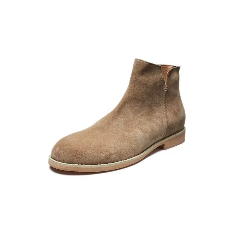 Herrenstiefel Elegante Slip-on-stiefeletten Aus Rindsleder - Khaki