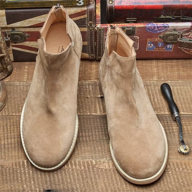 Herrenstiefel Elegante Slip-on-stiefeletten Aus Rindsleder - Khaki