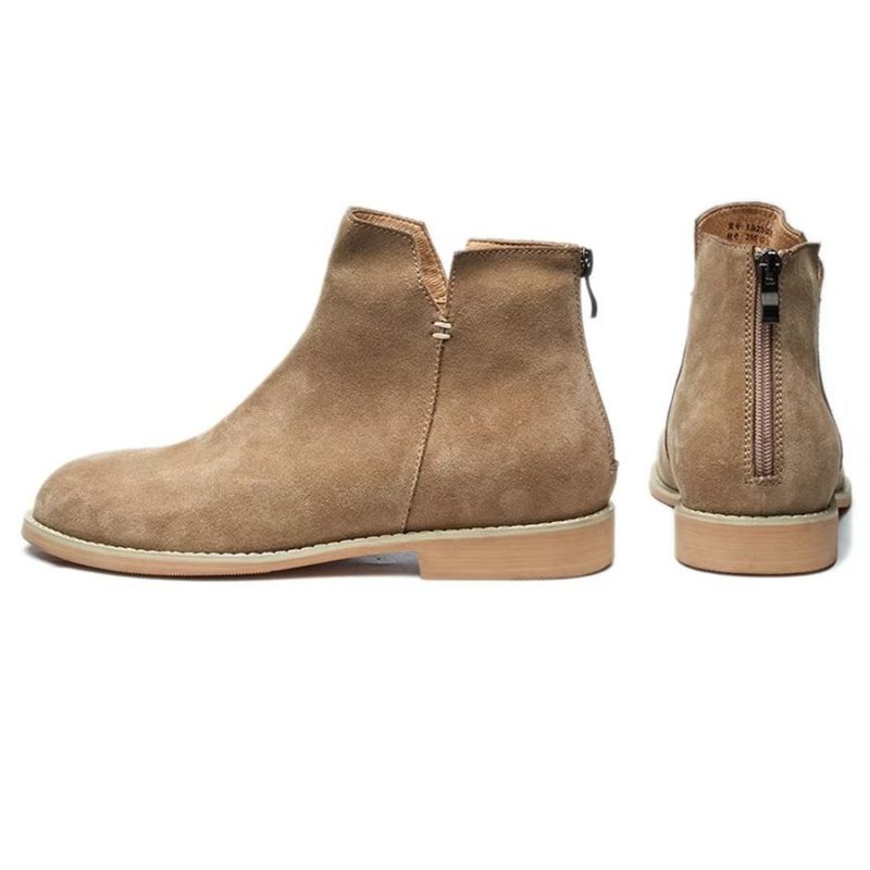 Herrenstiefel Elegante Slip-on-stiefeletten Aus Rindsleder - Khaki