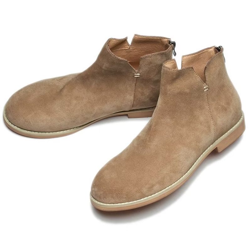 Herrenstiefel Elegante Slip-on-stiefeletten Aus Rindsleder - Khaki