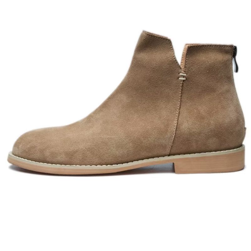 Herrenstiefel Elegante Slip-on-stiefeletten Aus Rindsleder - Khaki