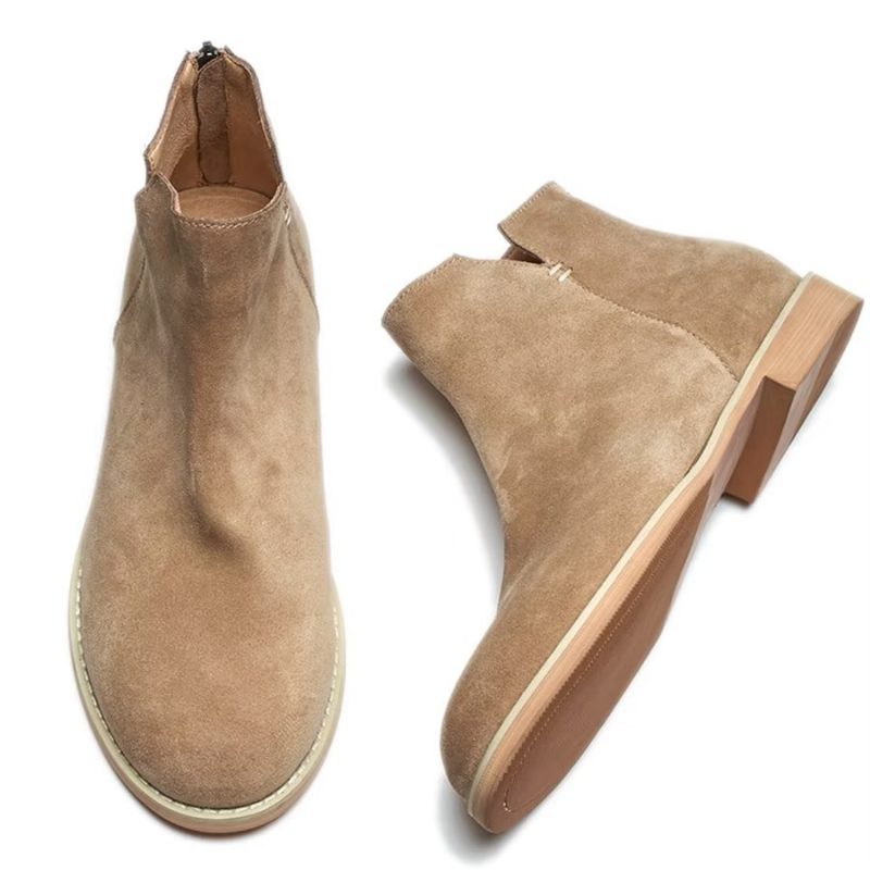 Herrenstiefel Elegante Slip-on-stiefeletten Aus Rindsleder - Khaki