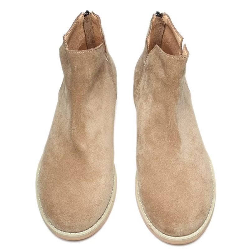 Herrenstiefel Elegante Slip-on-stiefeletten Aus Rindsleder - Khaki