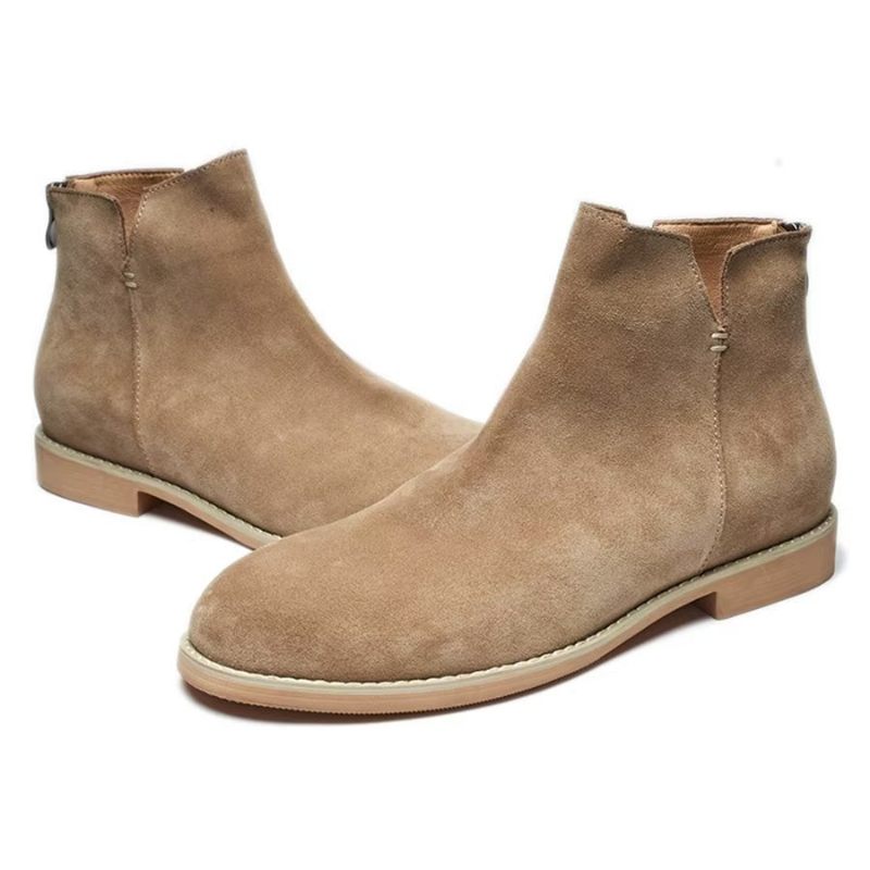 Herrenstiefel Elegante Slip-on-stiefeletten Aus Rindsleder - Khaki