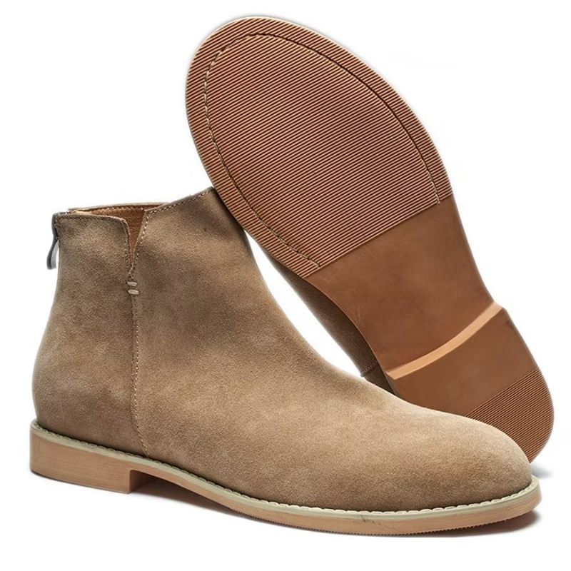 Herrenstiefel Elegante Slip-on-stiefeletten Aus Rindsleder - Khaki