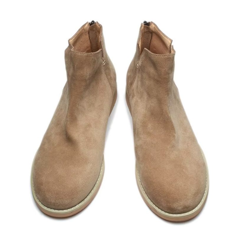 Herrenstiefel Elegante Slip-on-stiefeletten Aus Rindsleder - Khaki