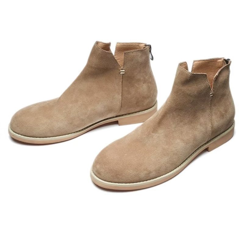 Herrenstiefel Elegante Slip-on-stiefeletten Aus Rindsleder - Khaki