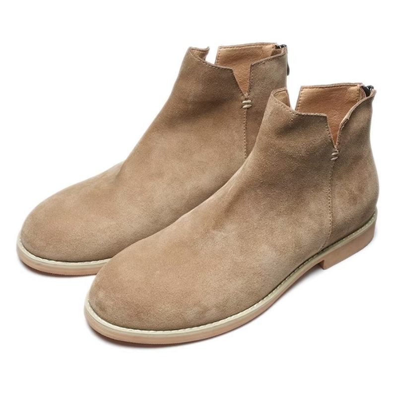 Herrenstiefel Elegante Slip-on-stiefeletten Aus Rindsleder - Khaki