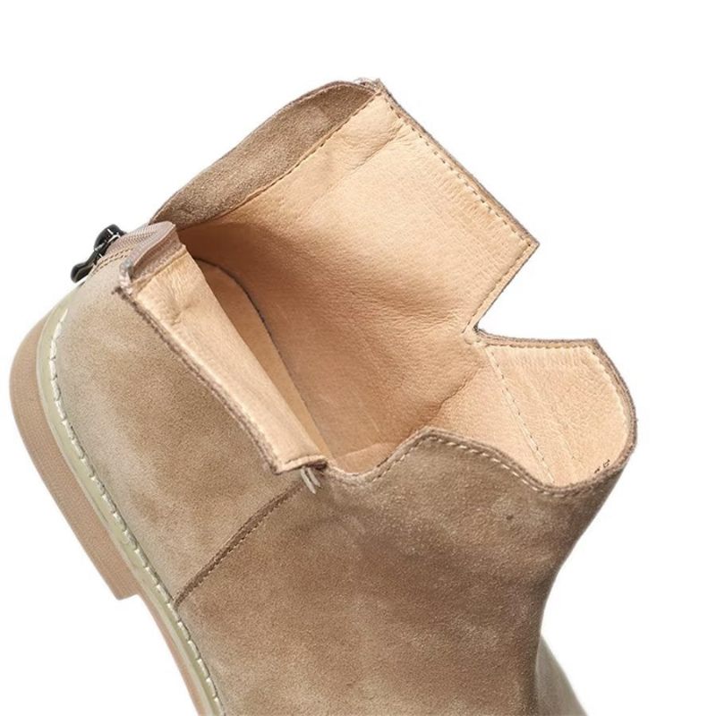 Herrenstiefel Elegante Slip-on-stiefeletten Aus Rindsleder - Khaki