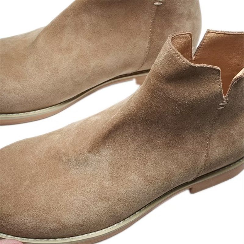 Herrenstiefel Elegante Slip-on-stiefeletten Aus Rindsleder - Khaki