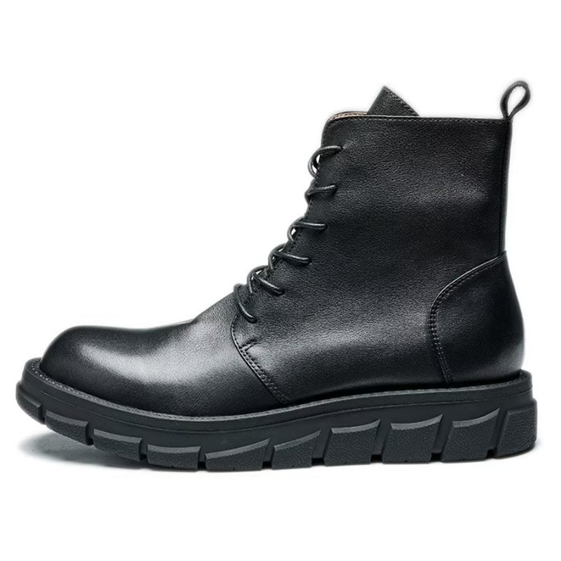 Herrenstiefel Elegante Stiefeletten Aus Rindsleder Mit Schnürung Und Schnalle - Schwarz