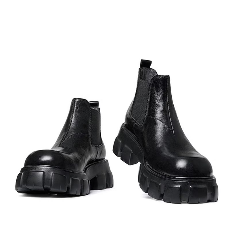 Herrenstiefel Elegante Vintage-martin-stiefel Aus Rindsleder Mit Kurzem Reißverschluss - Schwarz