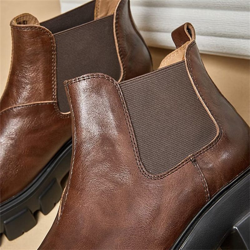 Herrenstiefel Elegante Vintage-martin-stiefel Aus Rindsleder Mit Kurzem Reißverschluss - Braun