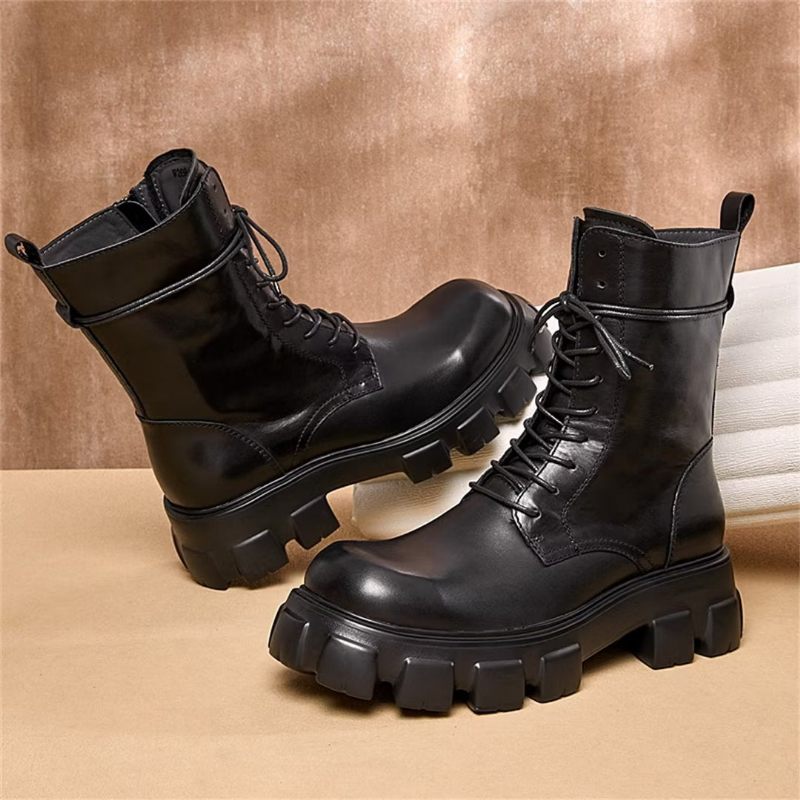 Herrenstiefel Elegante Vintage-rindsleder Kurzer Reißverschluss Klassische Martin-stiefel - Schwarz