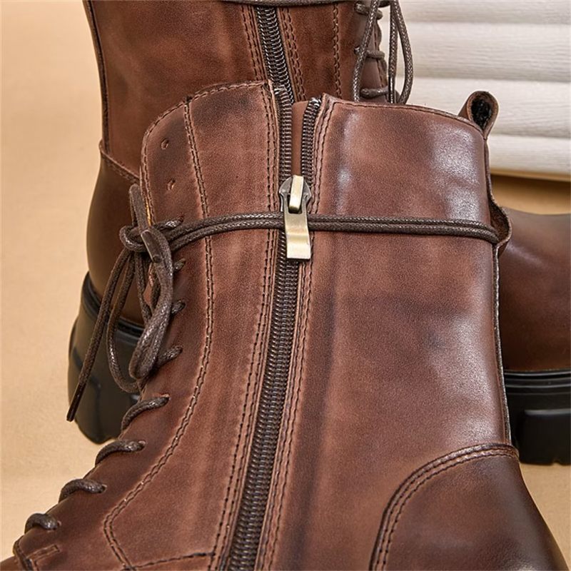 Herrenstiefel Elegante Vintage-rindsleder Kurzer Reißverschluss Klassische Martin-stiefel - Schwarz