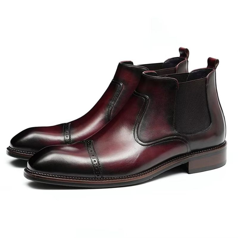 Herrenstiefel Elegantes Leder Quadratische Zehenpartie Flache Chelsea-stiefeletten - Burgund