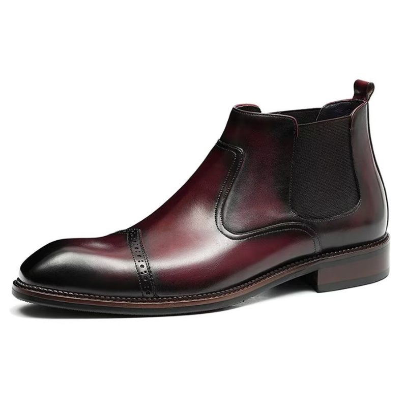 Herrenstiefel Elegantes Leder Quadratische Zehenpartie Flache Chelsea-stiefeletten - Burgund