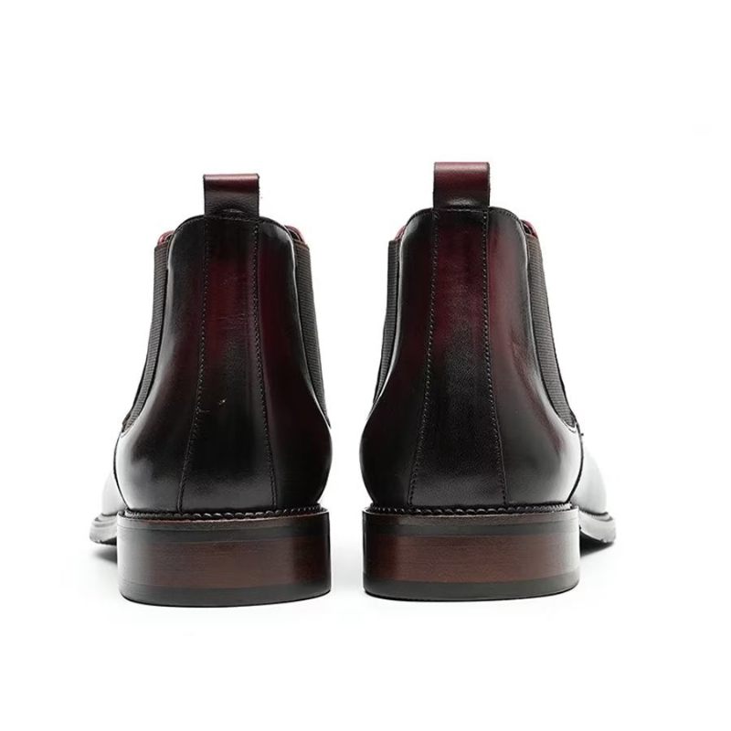 Herrenstiefel Elegantes Leder Quadratische Zehenpartie Flache Chelsea-stiefeletten - Burgund