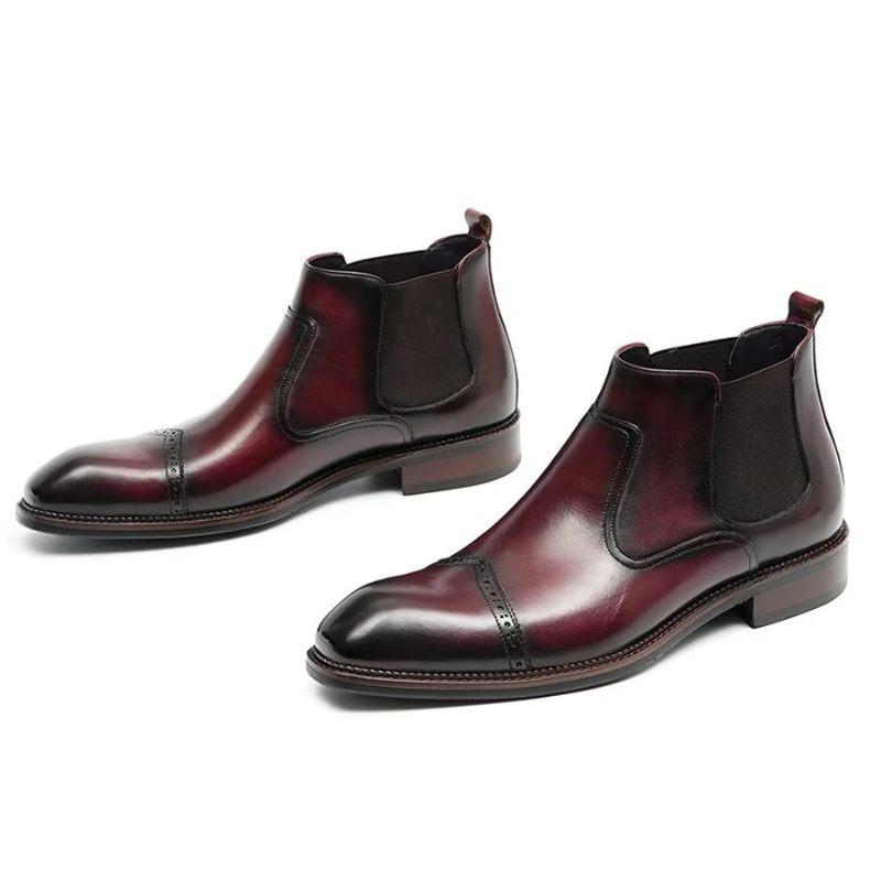 Herrenstiefel Elegantes Leder Quadratische Zehenpartie Flache Chelsea-stiefeletten - Burgund