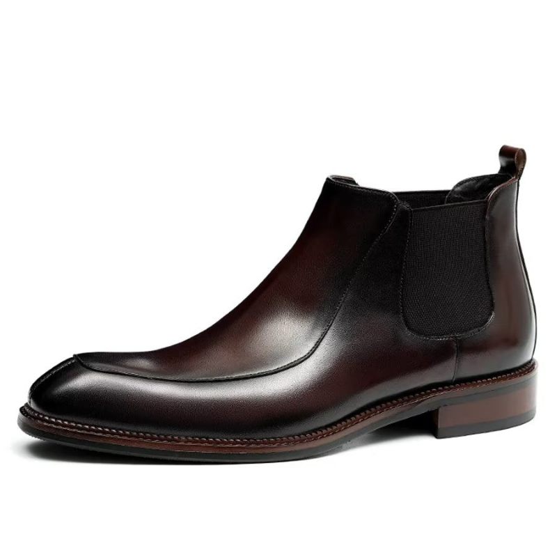 Herrenstiefel Elegantes Leder Quadratische Zehenpartie Klassische Chelsea-stiefeletten - Burgund