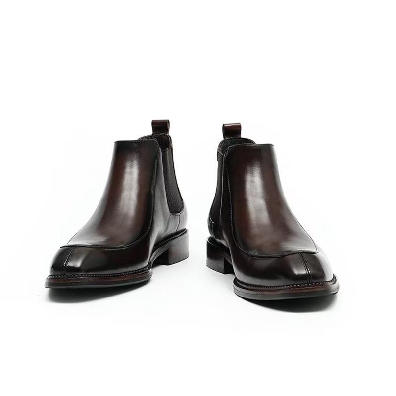 Herrenstiefel Elegantes Leder Quadratische Zehenpartie Klassische Chelsea-stiefeletten - Burgund