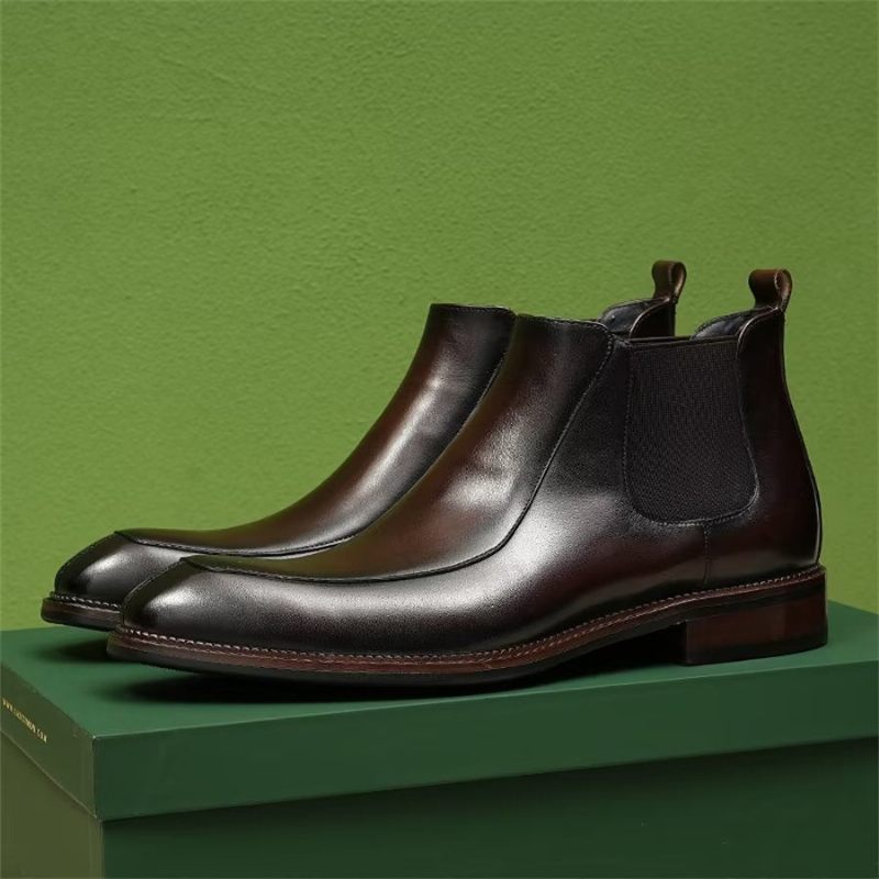 Herrenstiefel Elegantes Leder Quadratische Zehenpartie Klassische Chelsea-stiefeletten - Burgund