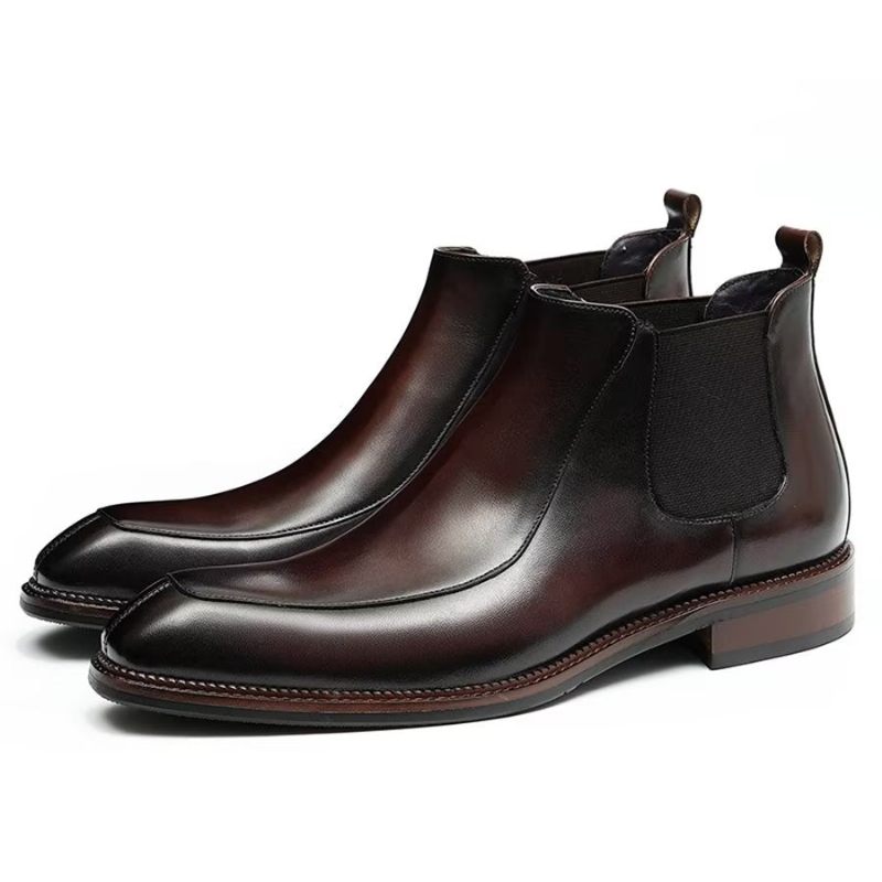 Herrenstiefel Elegantes Leder Quadratische Zehenpartie Klassische Chelsea-stiefeletten - Burgund