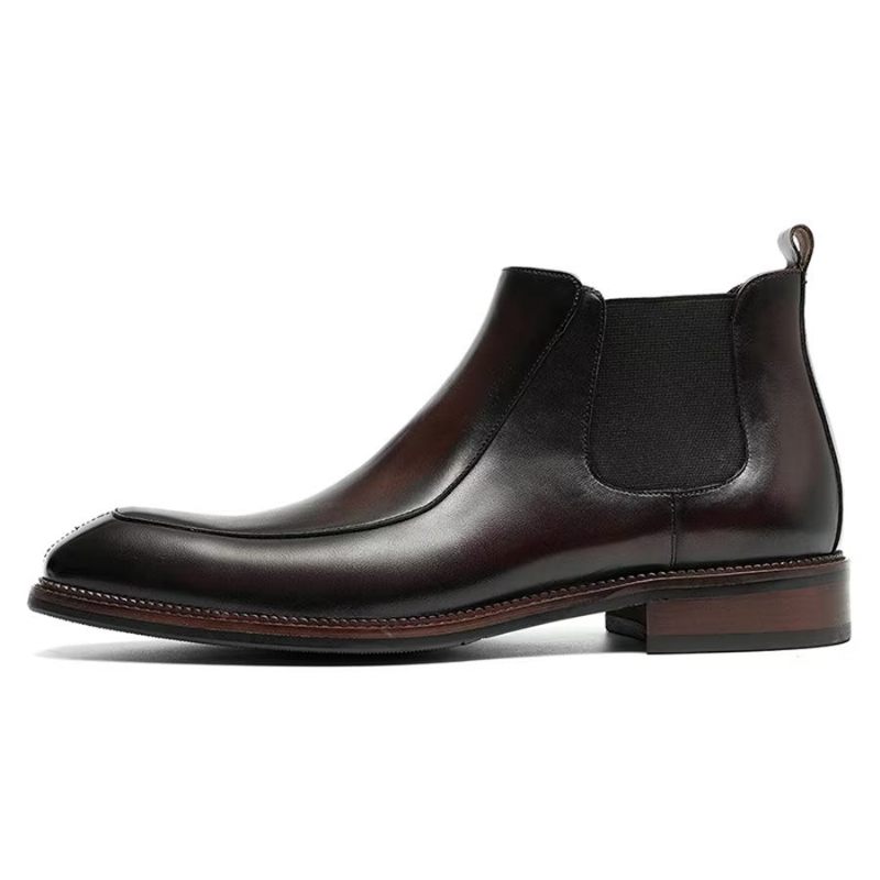 Herrenstiefel Elegantes Leder Quadratische Zehenpartie Klassische Chelsea-stiefeletten - Burgund