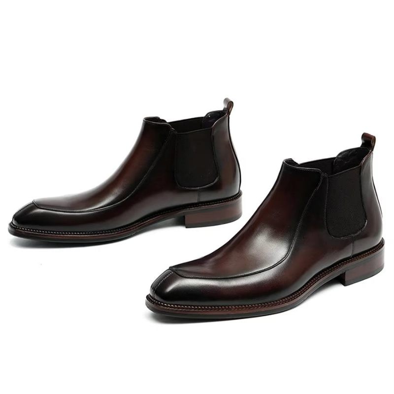 Herrenstiefel Elegantes Leder Quadratische Zehenpartie Klassische Chelsea-stiefeletten - Burgund