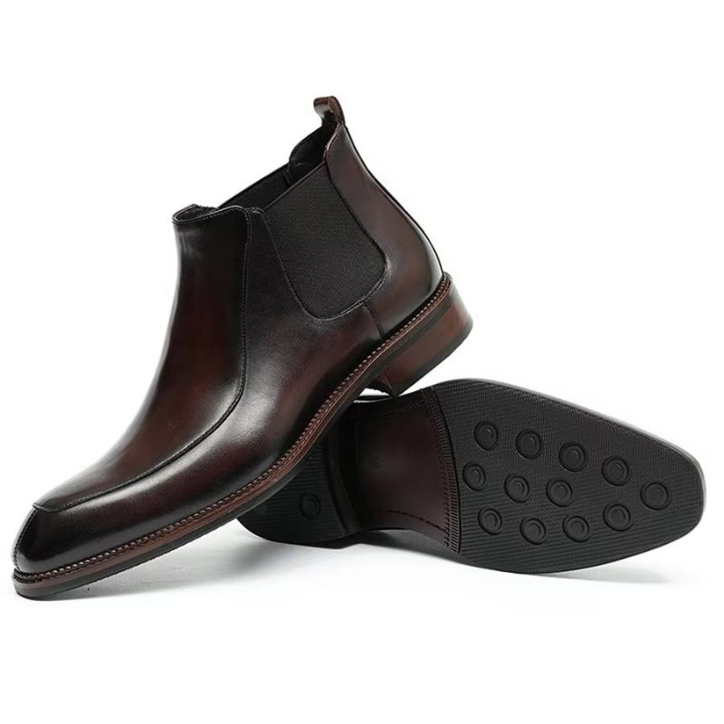 Herrenstiefel Elegantes Leder Quadratische Zehenpartie Klassische Chelsea-stiefeletten - Burgund