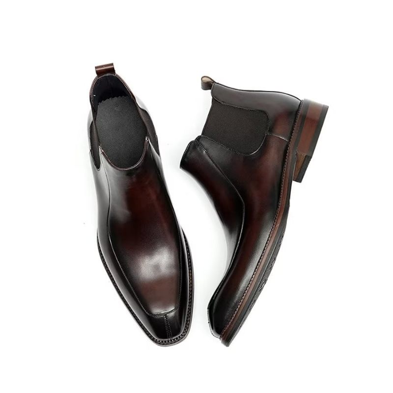 Herrenstiefel Elegantes Leder Quadratische Zehenpartie Klassische Chelsea-stiefeletten - Burgund