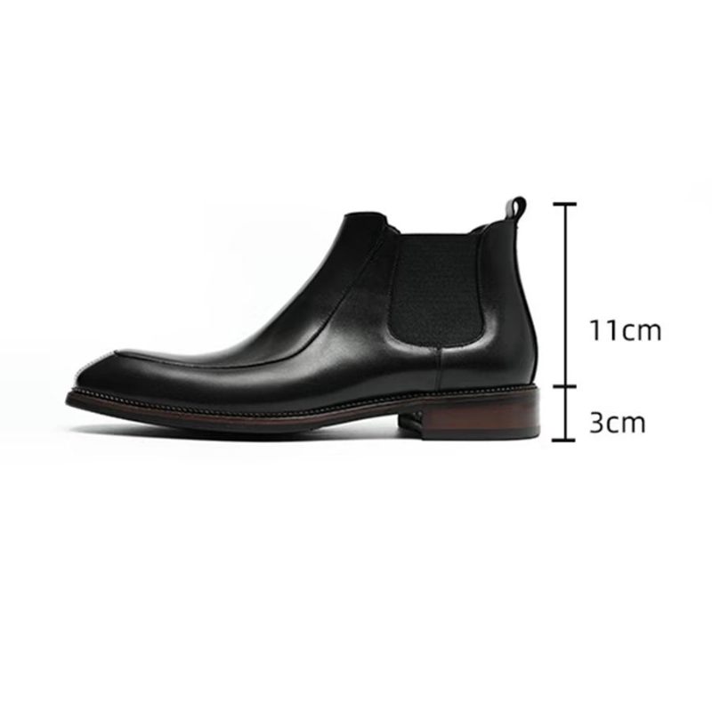 Herrenstiefel Elegantes Leder Quadratische Zehenpartie Klassische Chelsea-stiefeletten - Schwarz