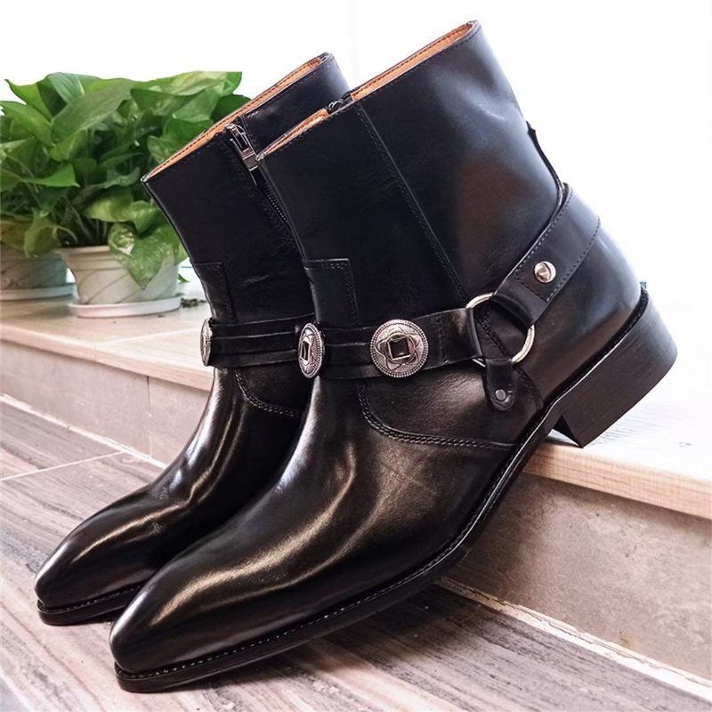 Herrenstiefel Elite Solide Stiefeletten Aus Echtem Leder - Schwarz