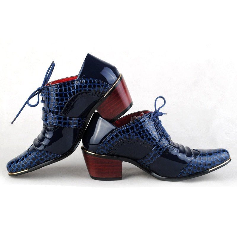 Herrenstiefel Exotische Retro-chic-stiefeletten Mit Schlangenleder-keilabsatz - Blau